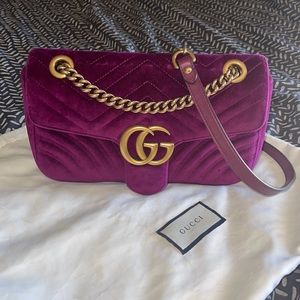 Gucci GG Marmont Velvet/Maroon medium flat, shoulder or crossbody bag